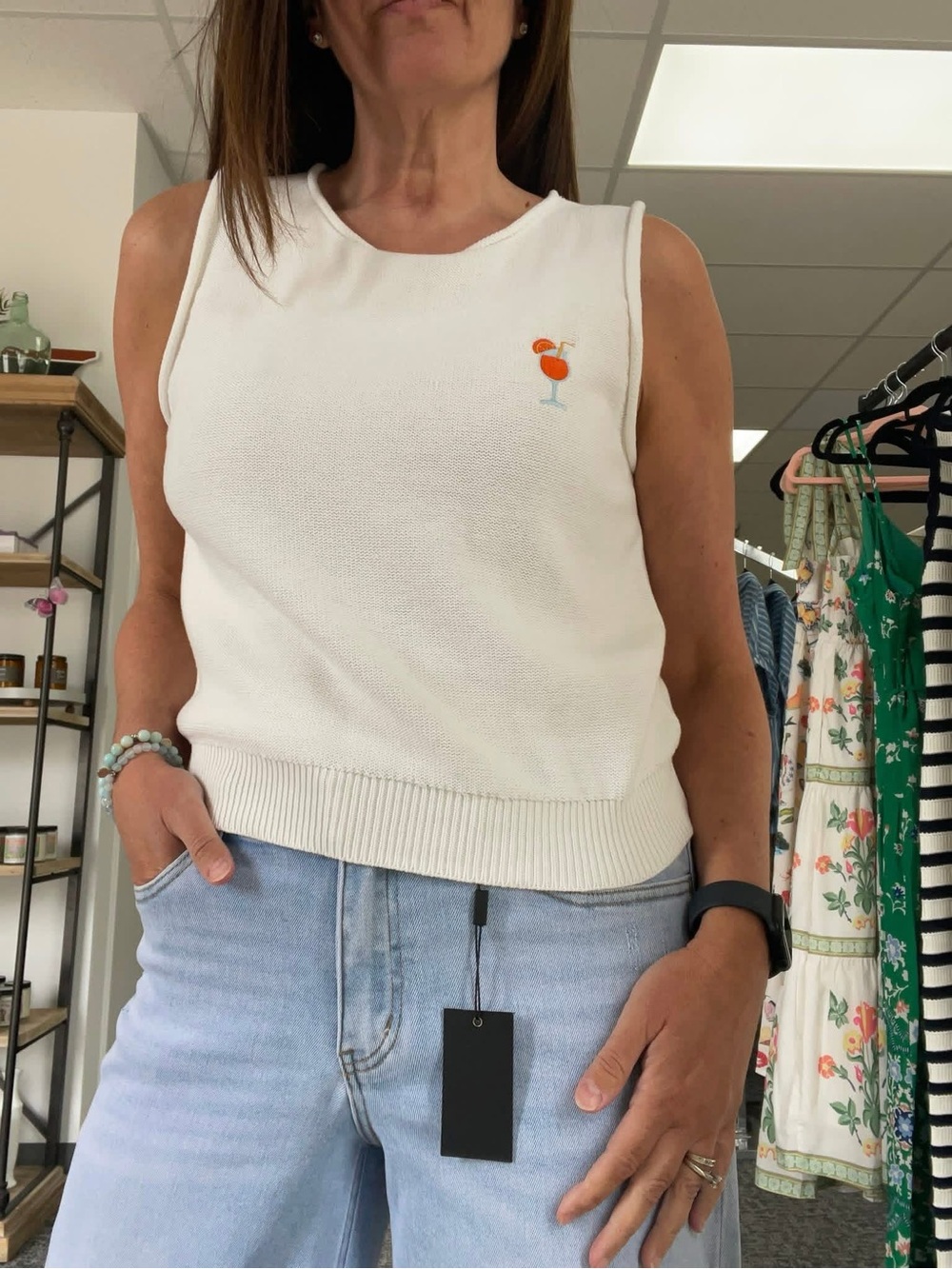Sunday Edition Sleeveless Round Neck Embroidered Spritz Sweater Vest NWT